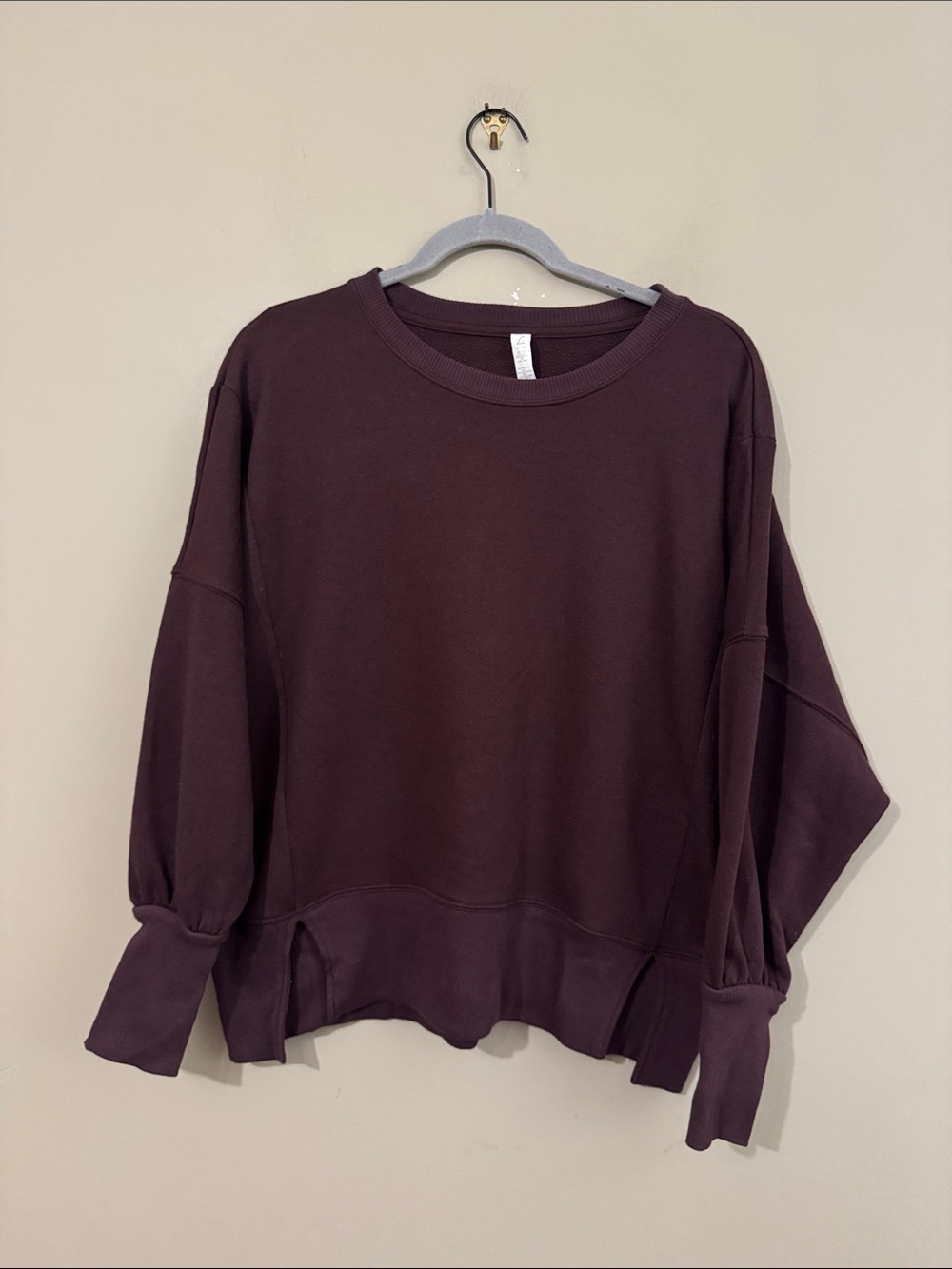 Z by Zella Wind Down Terry Volume Crewneck Sweatshirt, Eggplant, size small